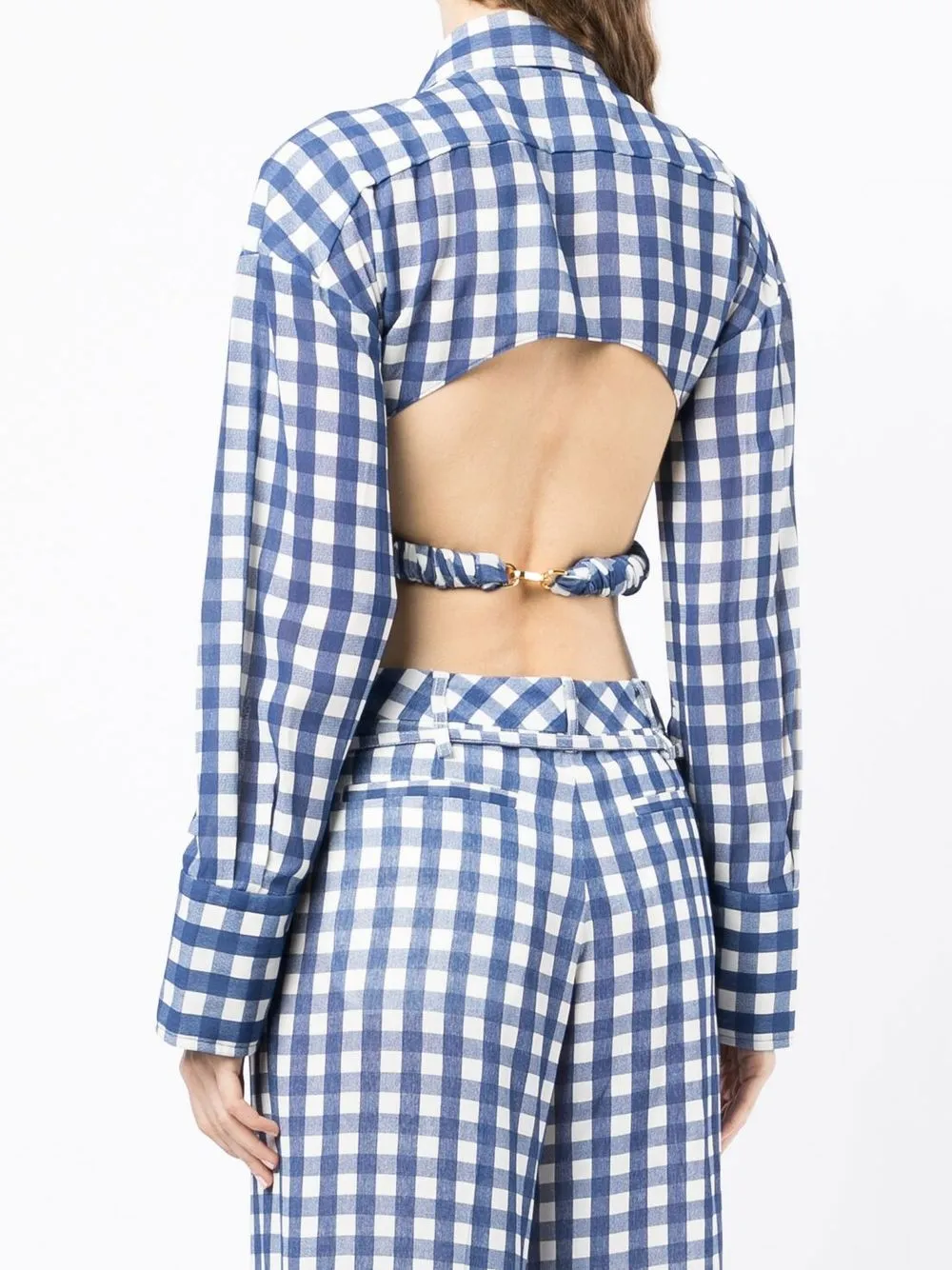 Jacquemus Gingham Cropped Blouse In Blue