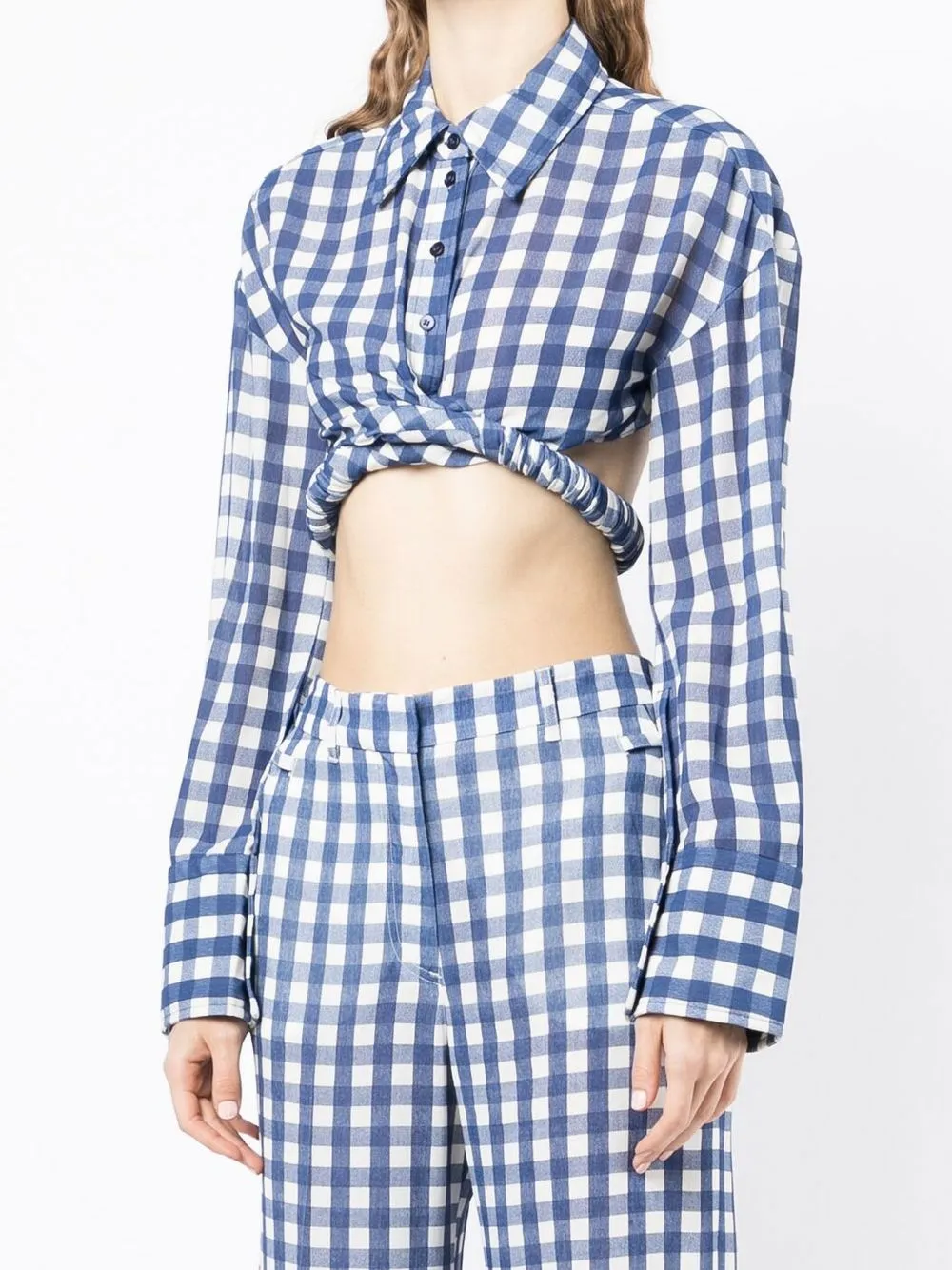 Jacquemus Gingham Cropped Blouse In Blue
