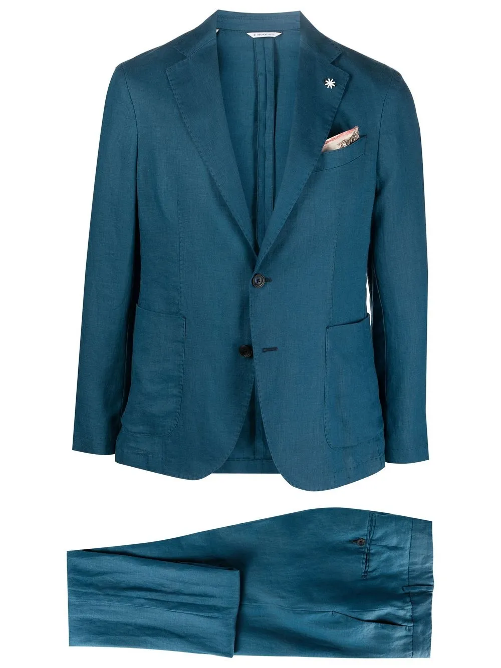 Manuel Ritz Single-breasted Linen Suit In Blue