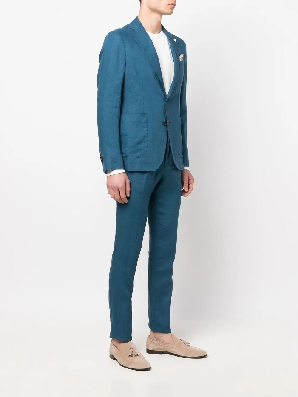  Manuel Ritz Single-breasted Linen Suit - Blue 