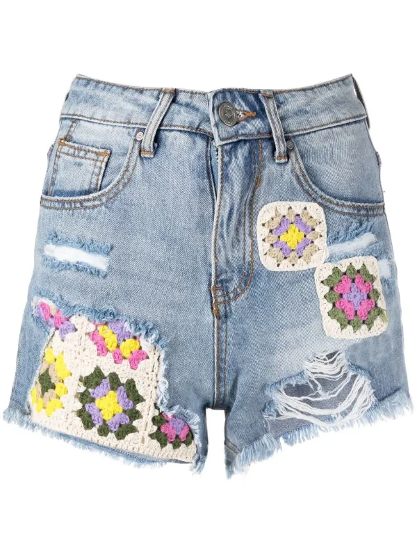 Ash Geranium crochet-panel Denim Shorts 