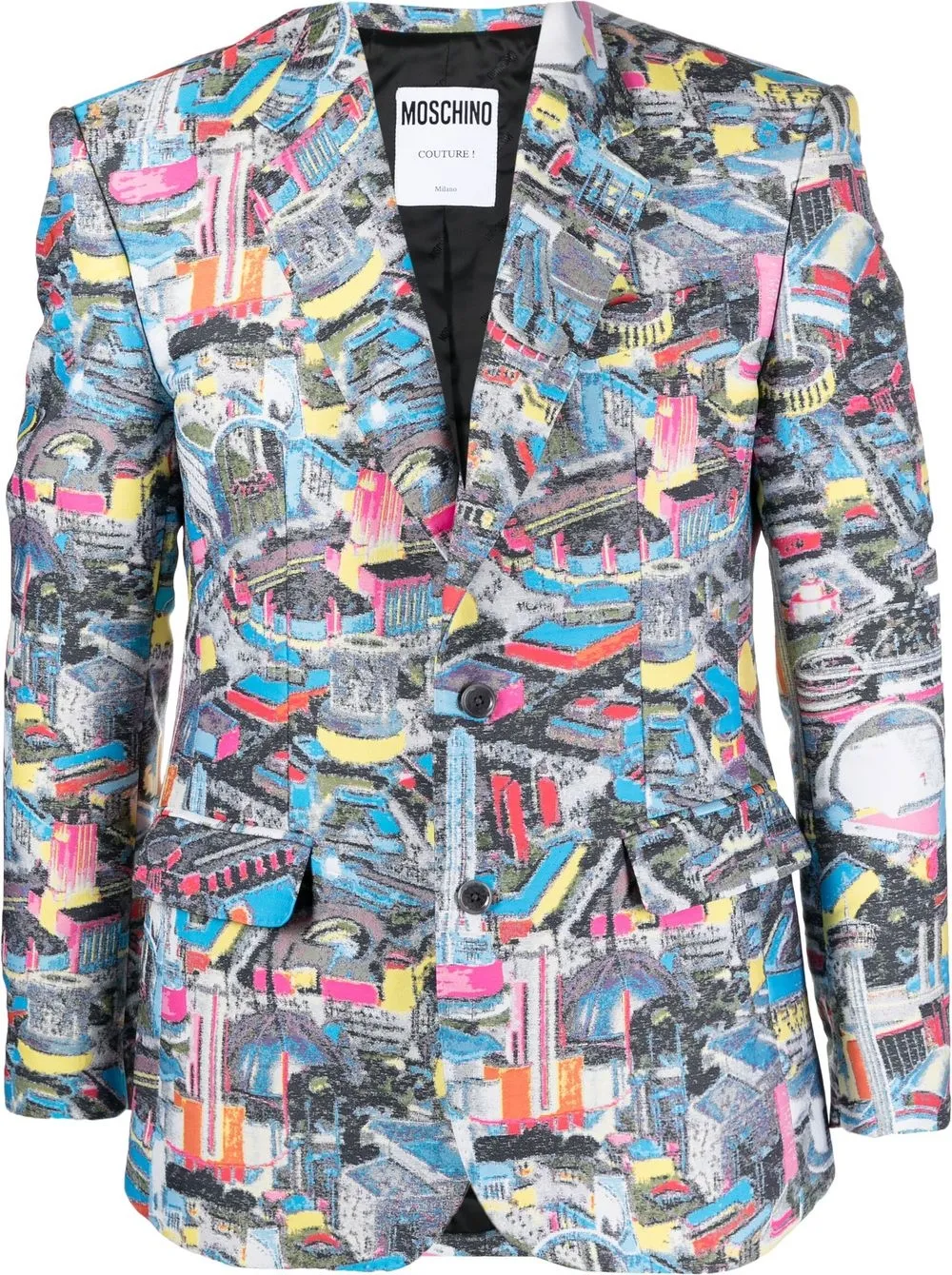 

Moschino blazer con botones y estampado gráfico - Gris