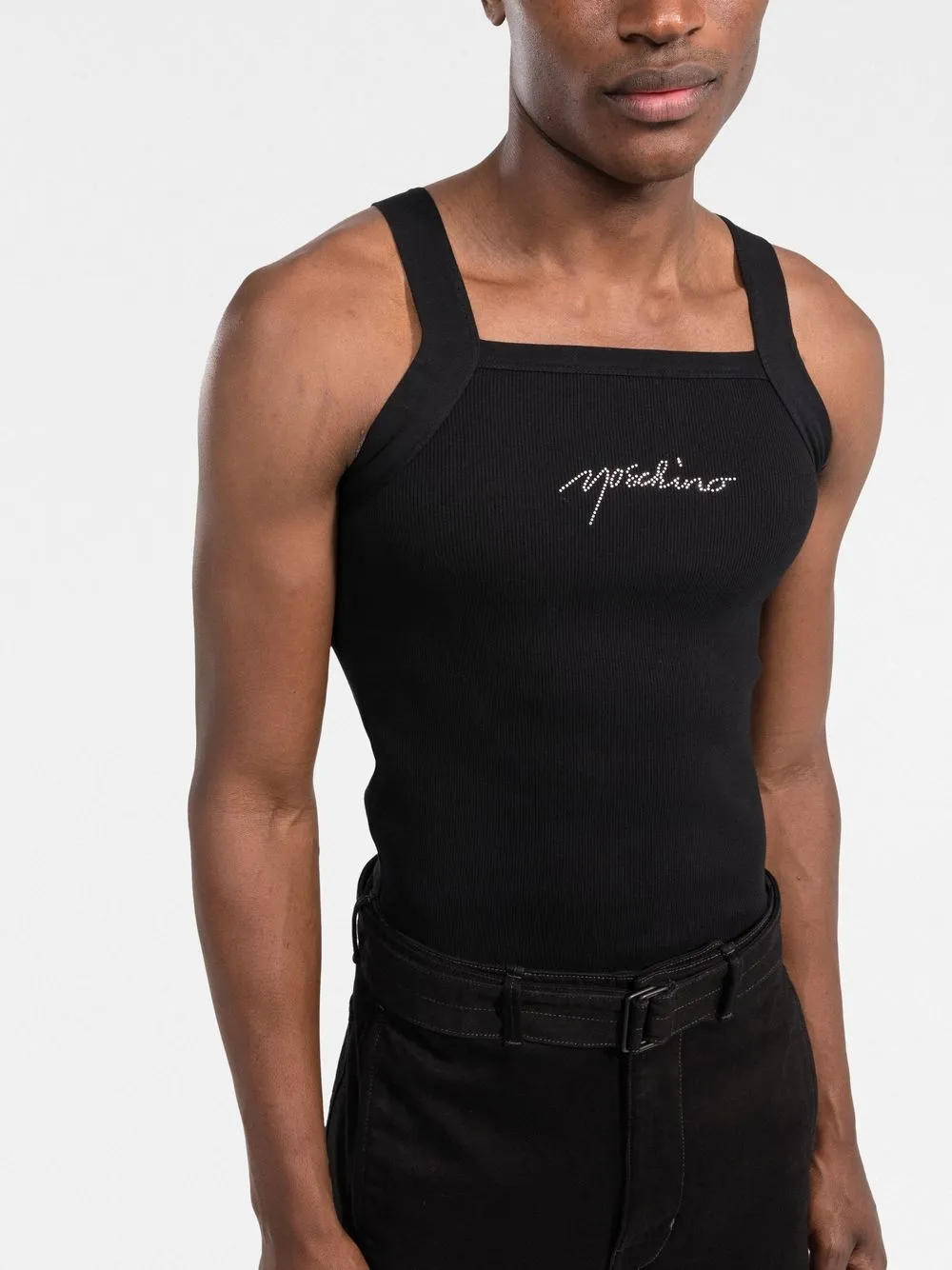 Moschino rhinestone-logo ribbed tank top | Smart Closet