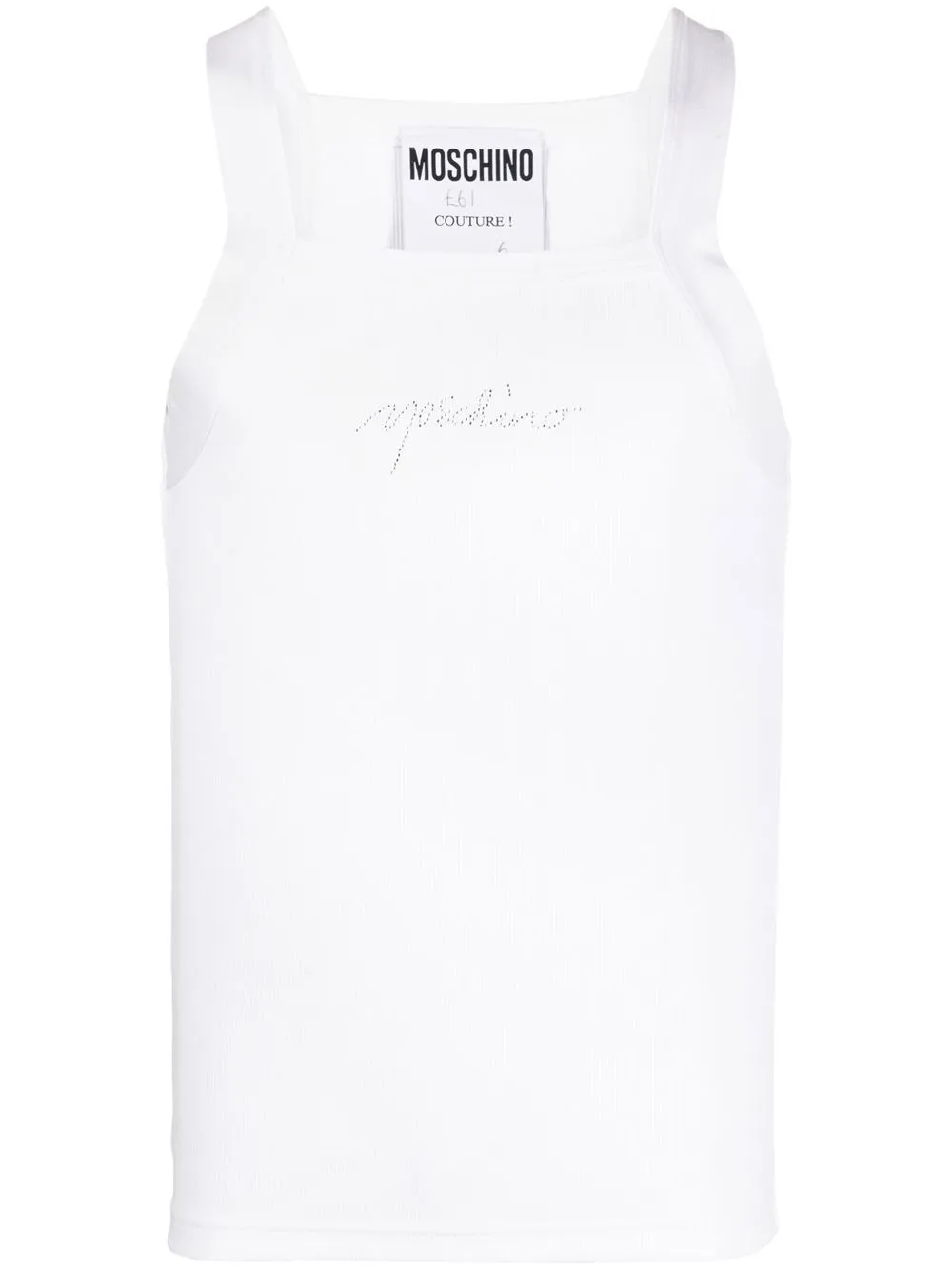 

Moschino top de canalé con logo de strass - Blanco