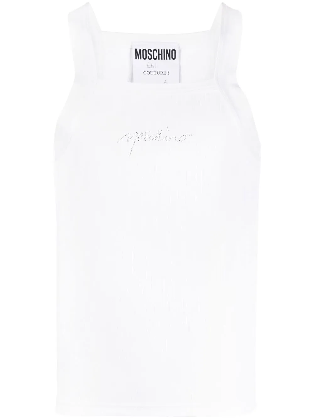 

Moschino rhinestone-logo ribbed tank top - White