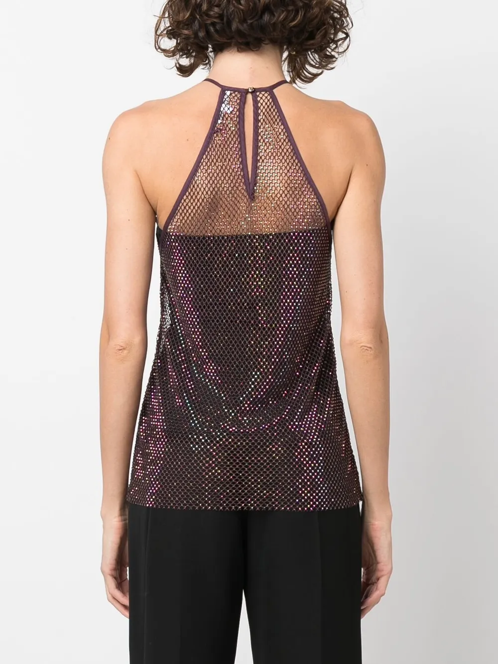 Rhinstone Mesh Crew-Neck Top