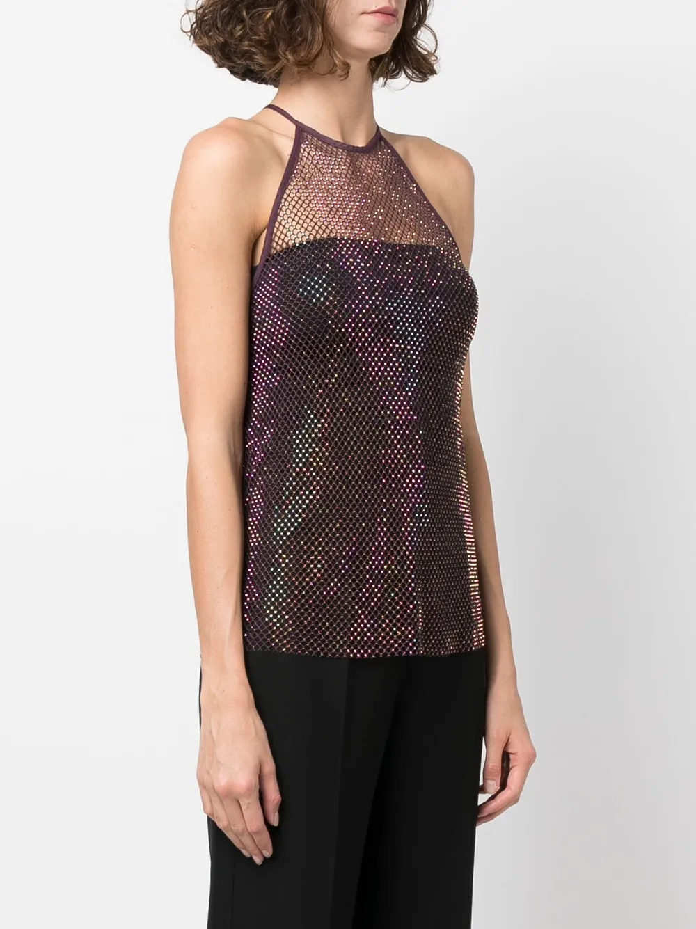 Rhinstone Mesh Crew-Neck Top