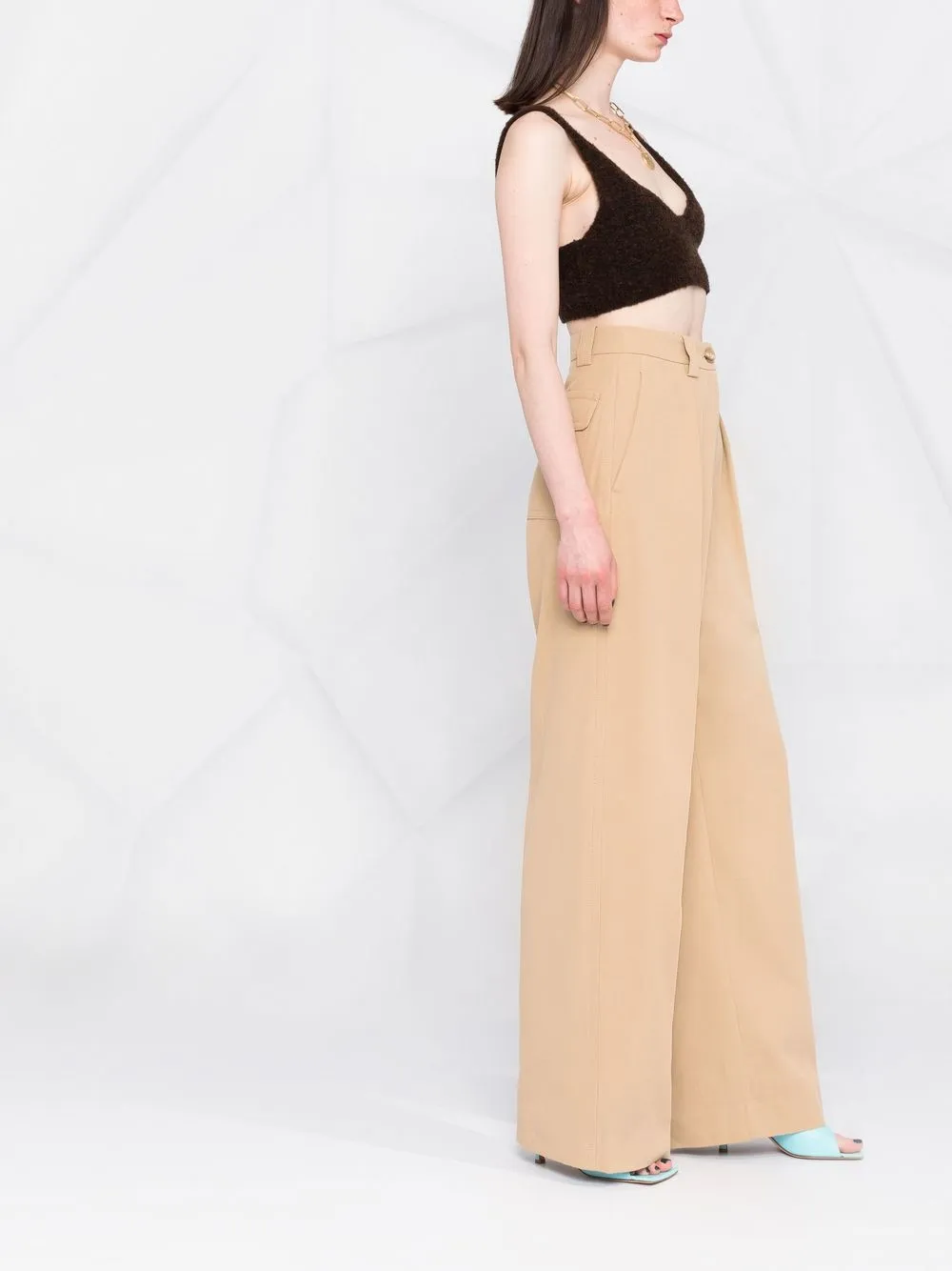 Essentiel Antwerp High Waisted Wide Leg Trousers In Nude Modesens