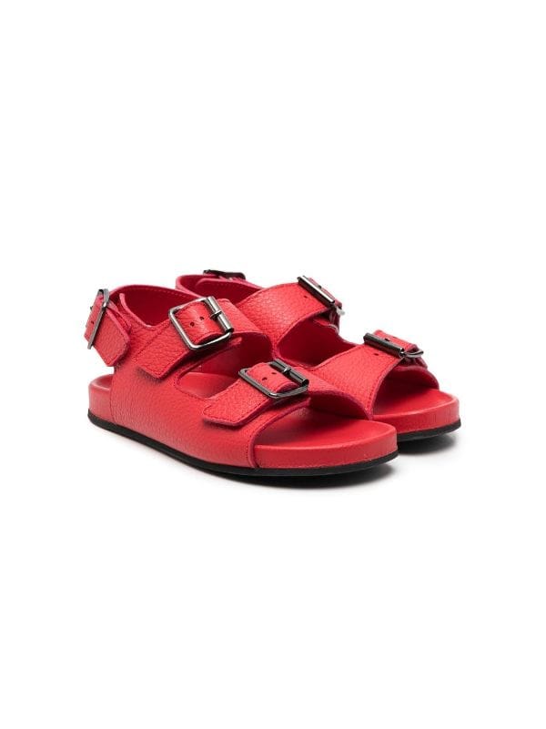 Leather Dual-Buckle Slide Sandals