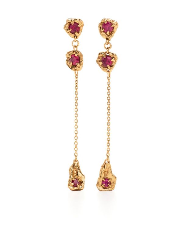 Gold ruby clearance drop earrings