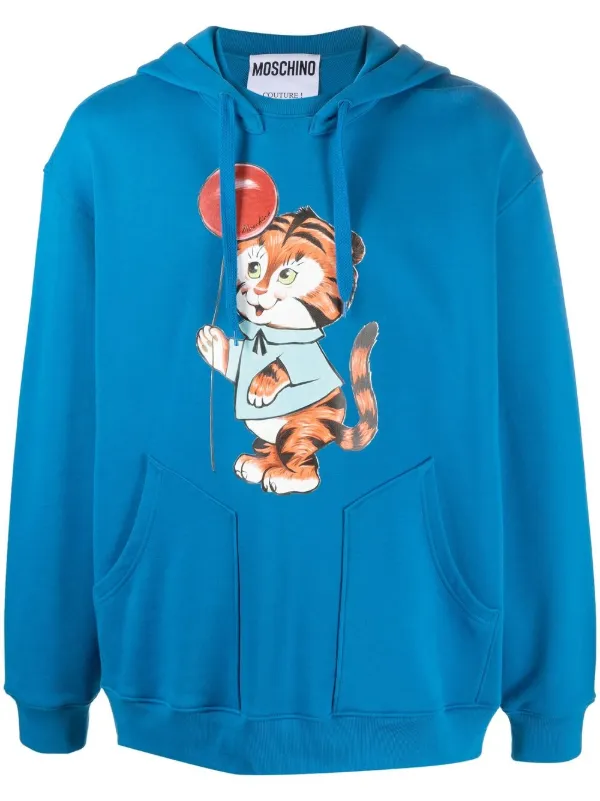 Moschino Graphic Print Drawstring Hoodie Blue FARFETCH AO