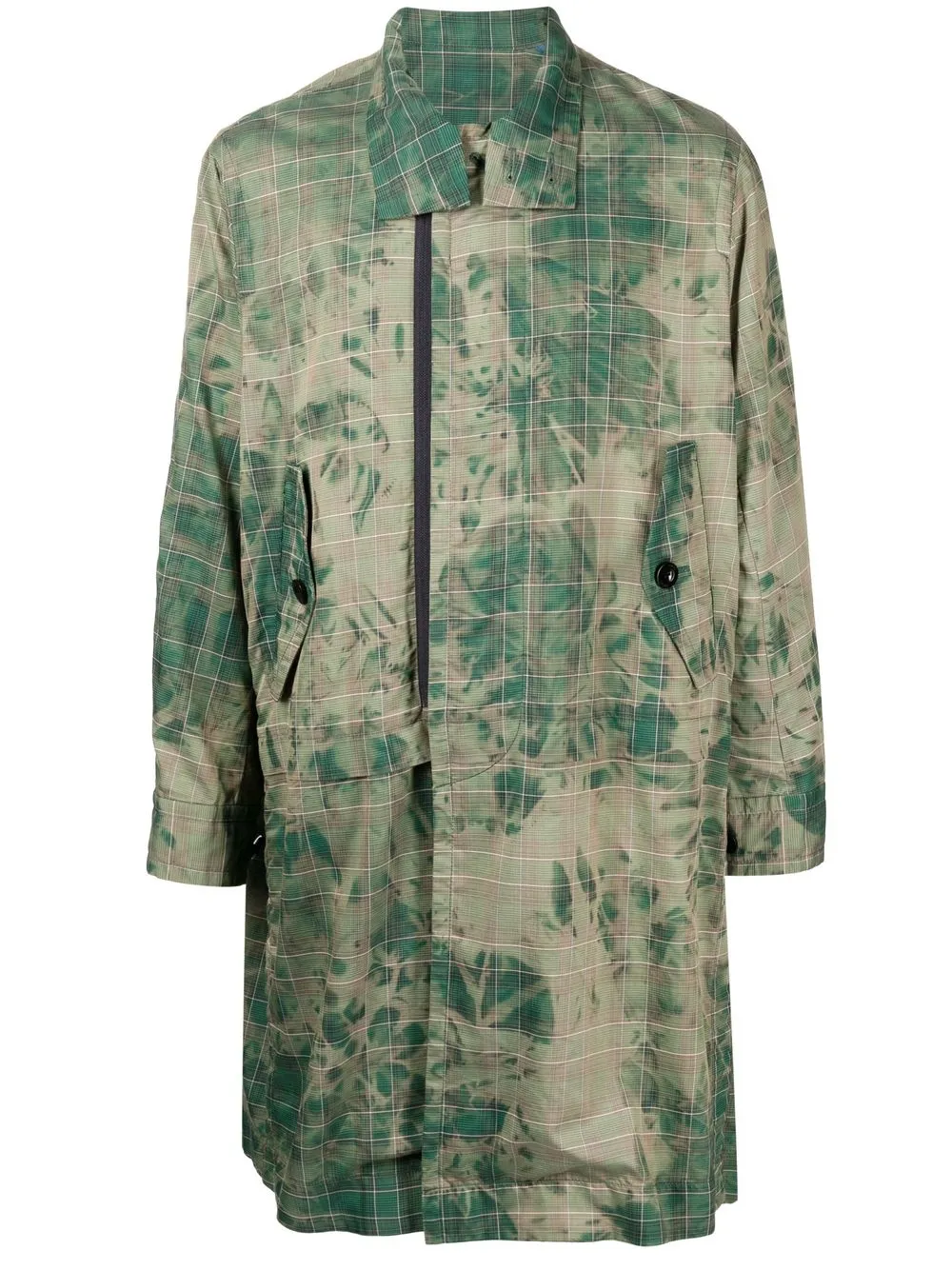 

sacai grid-pattern print parka coat - Green