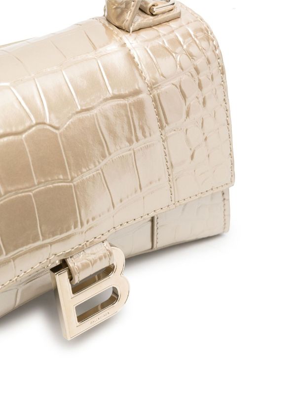 Balenciaga XS Hourglass Croc Embossed Gray Leather Bag New