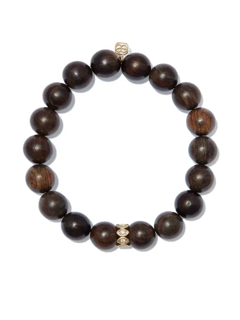 Sydney Evan 14kt yellow gold wood and diamond evil eye beaded bracelet