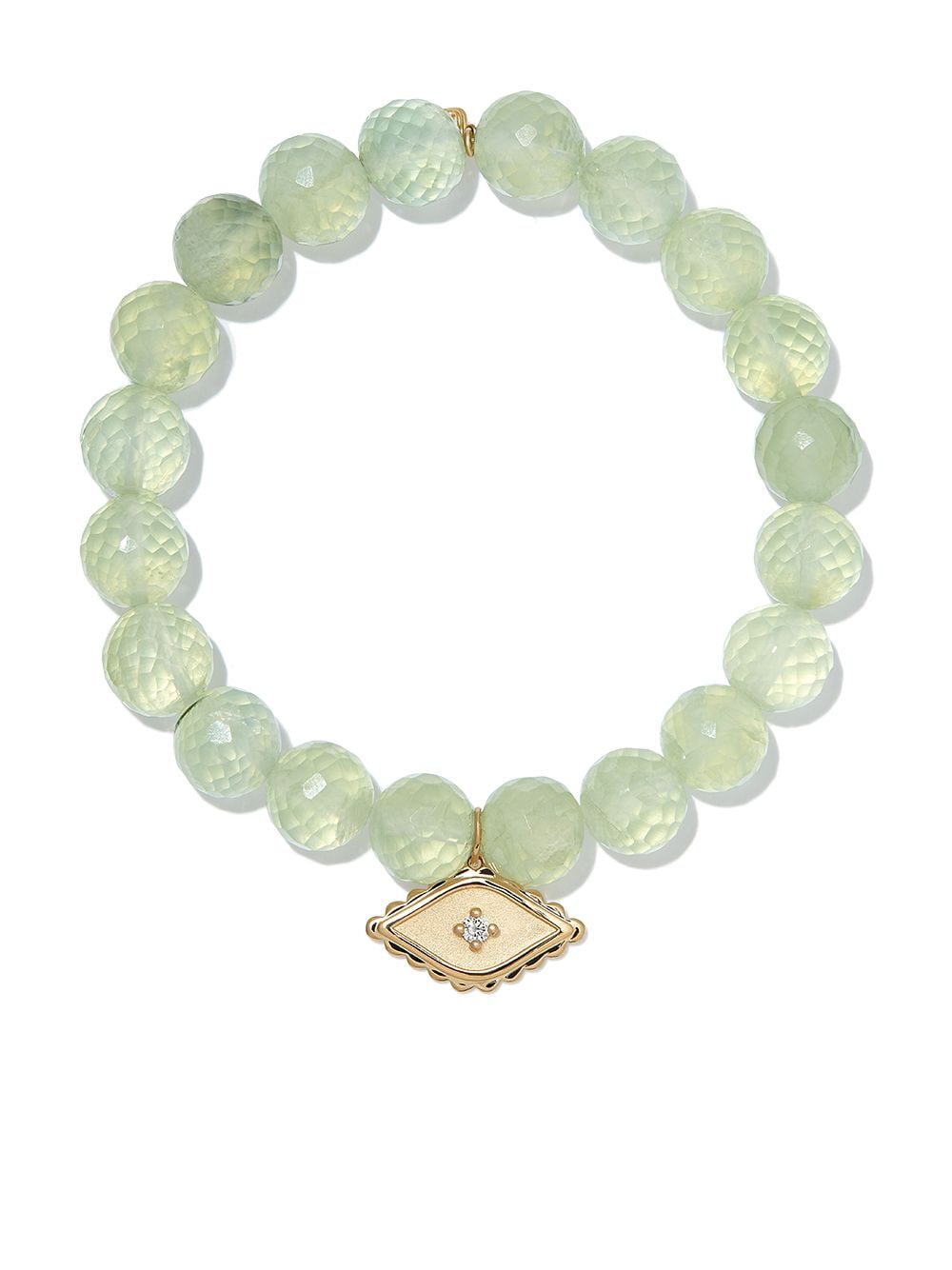 14kt yellow gold prehnite evil eye diamond charm beaded bracelet