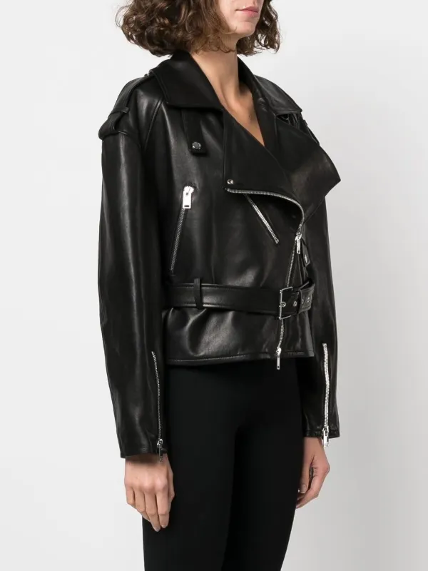 Jacob Lee Cropped Leather Biker Jacket 