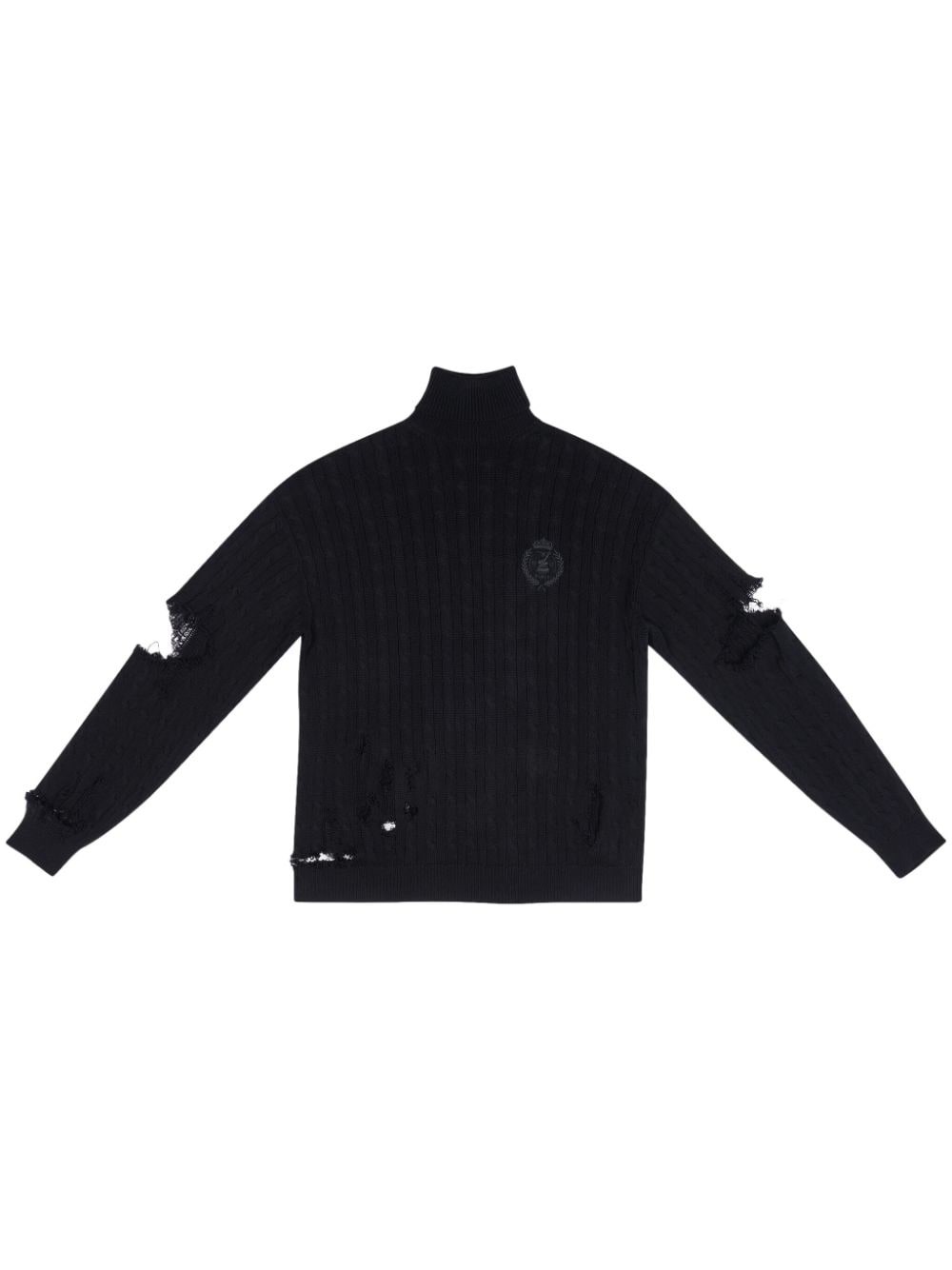 Balenciaga Distressed Cable-knit Cotton Jumper In Black