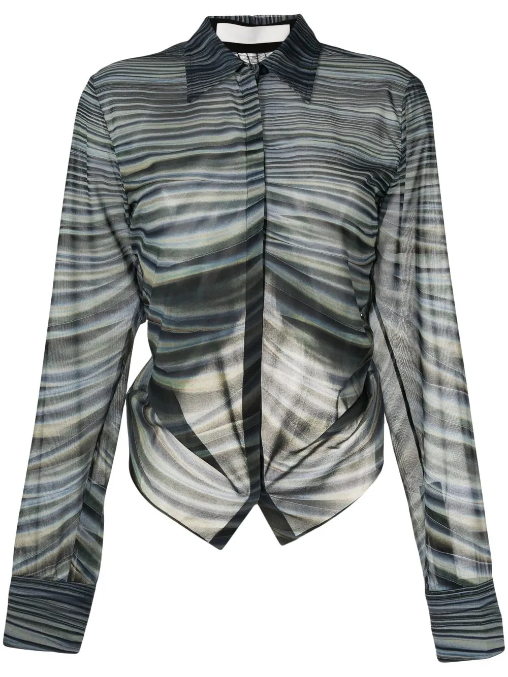 Dion Lee ruched striped semi-sheer shirt - Green