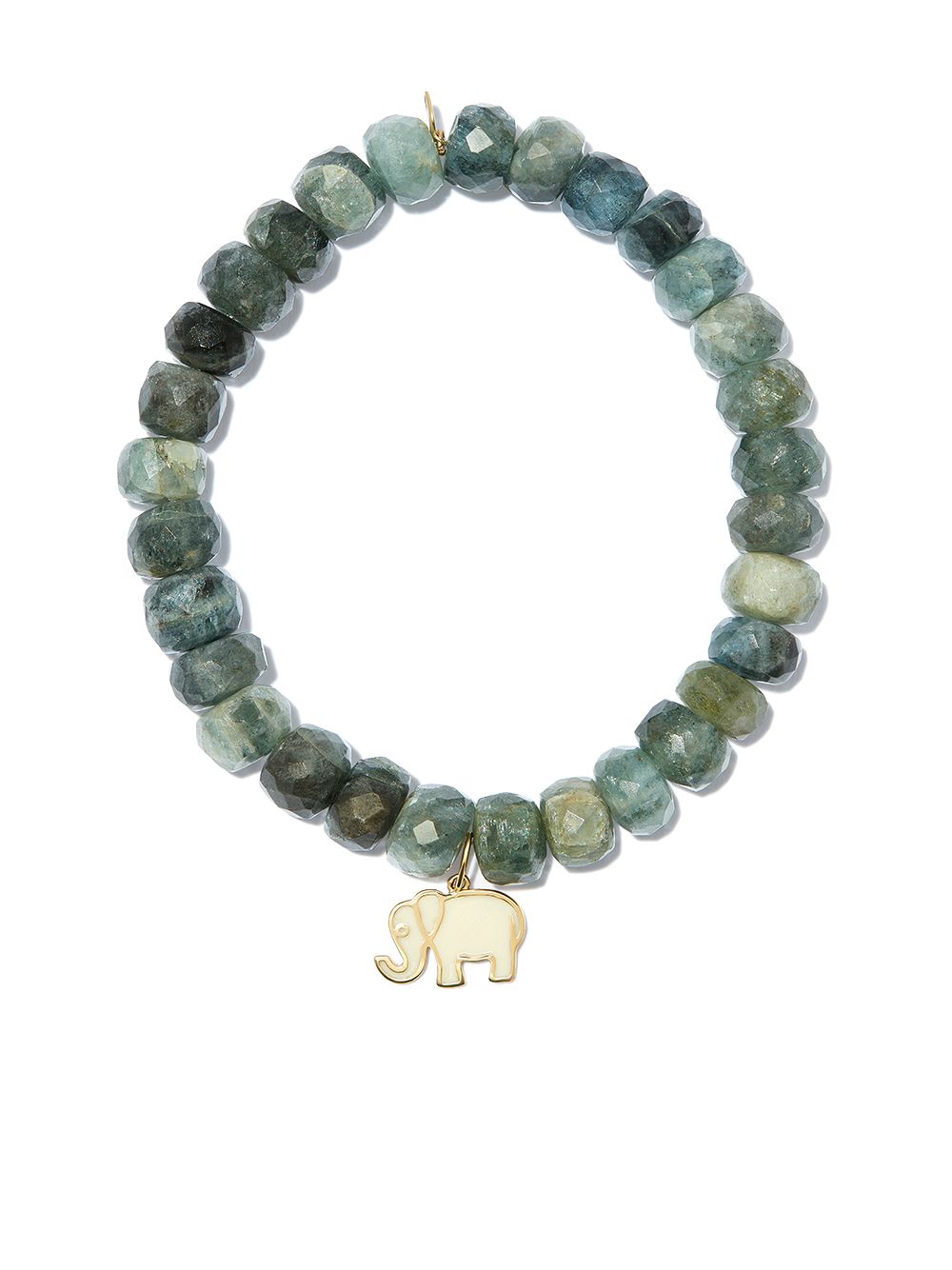 Sydney Evan 14kt yellow gold aquamarine rondelle elephant charm beaded bracelet