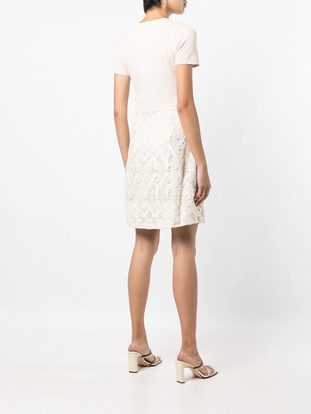 Shop Paule Ka Guipere Lace-detail Mini Dress In Neutrals