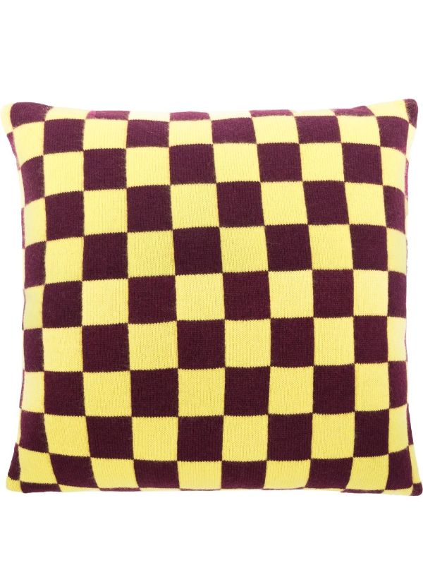 The Elder Statesman checkerboard-pattern Cashmere Cushion - Yellow