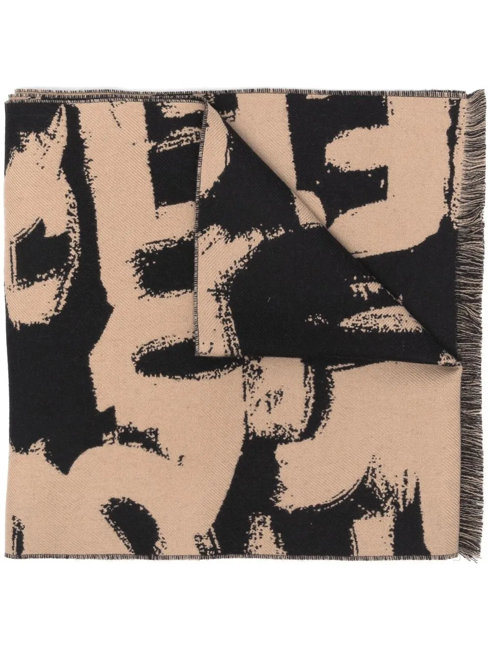 Shop Alexander Mcqueen Two-tone Graffiti-print Scarf In Neutrals