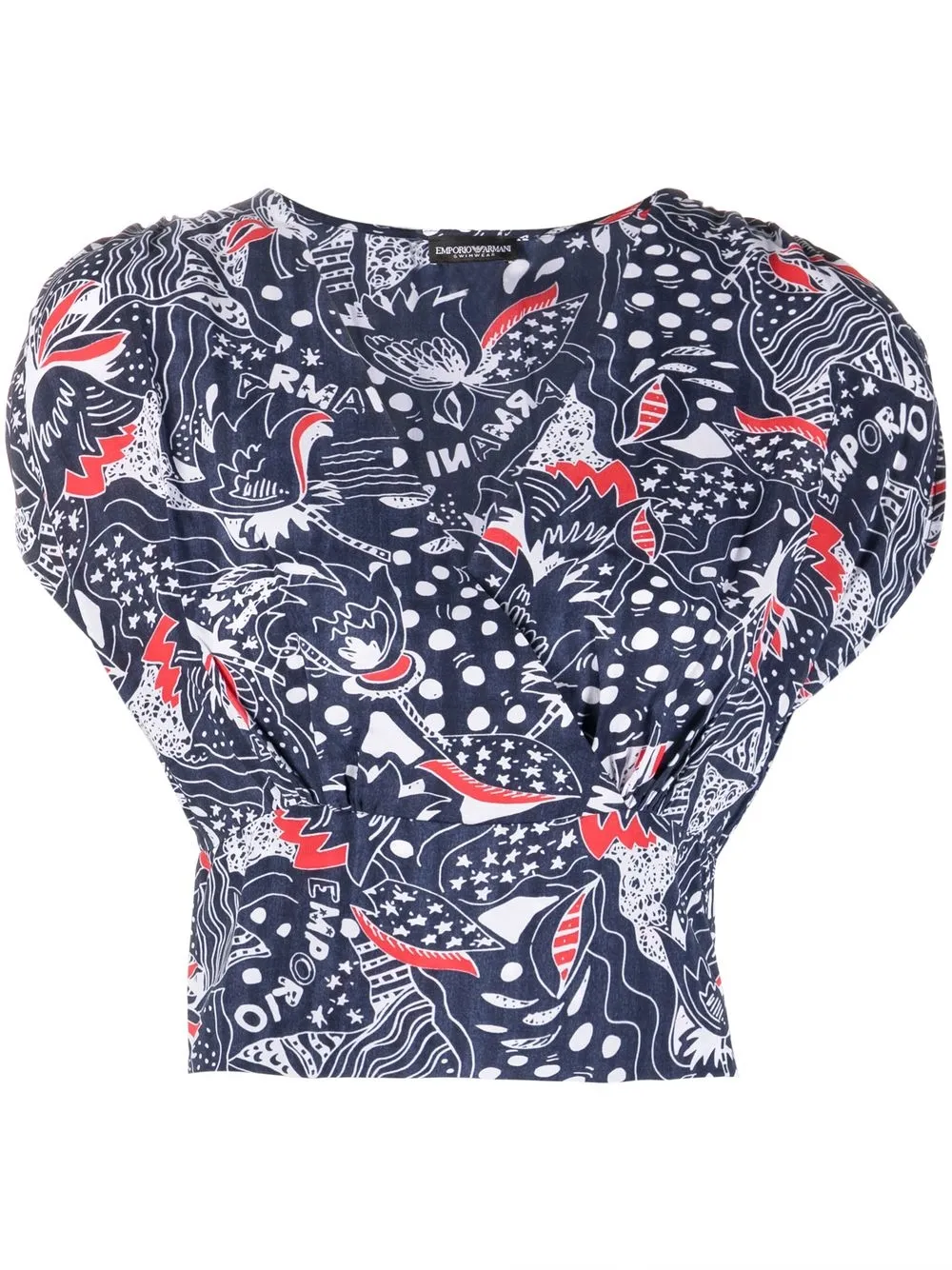 

Emporio Armani top con logo abstracto y efecto cruzado - Azul
