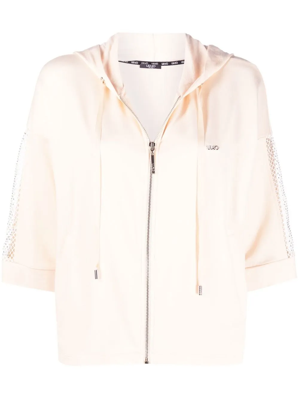 

LIU JO mesh panel short-sleeve zip-up hoodie - Neutrals