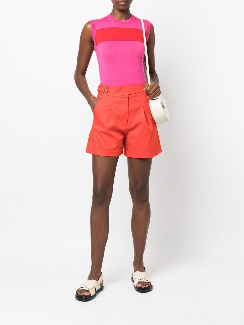 Shop Liu •jo Belted High-waisted Shorts In Red