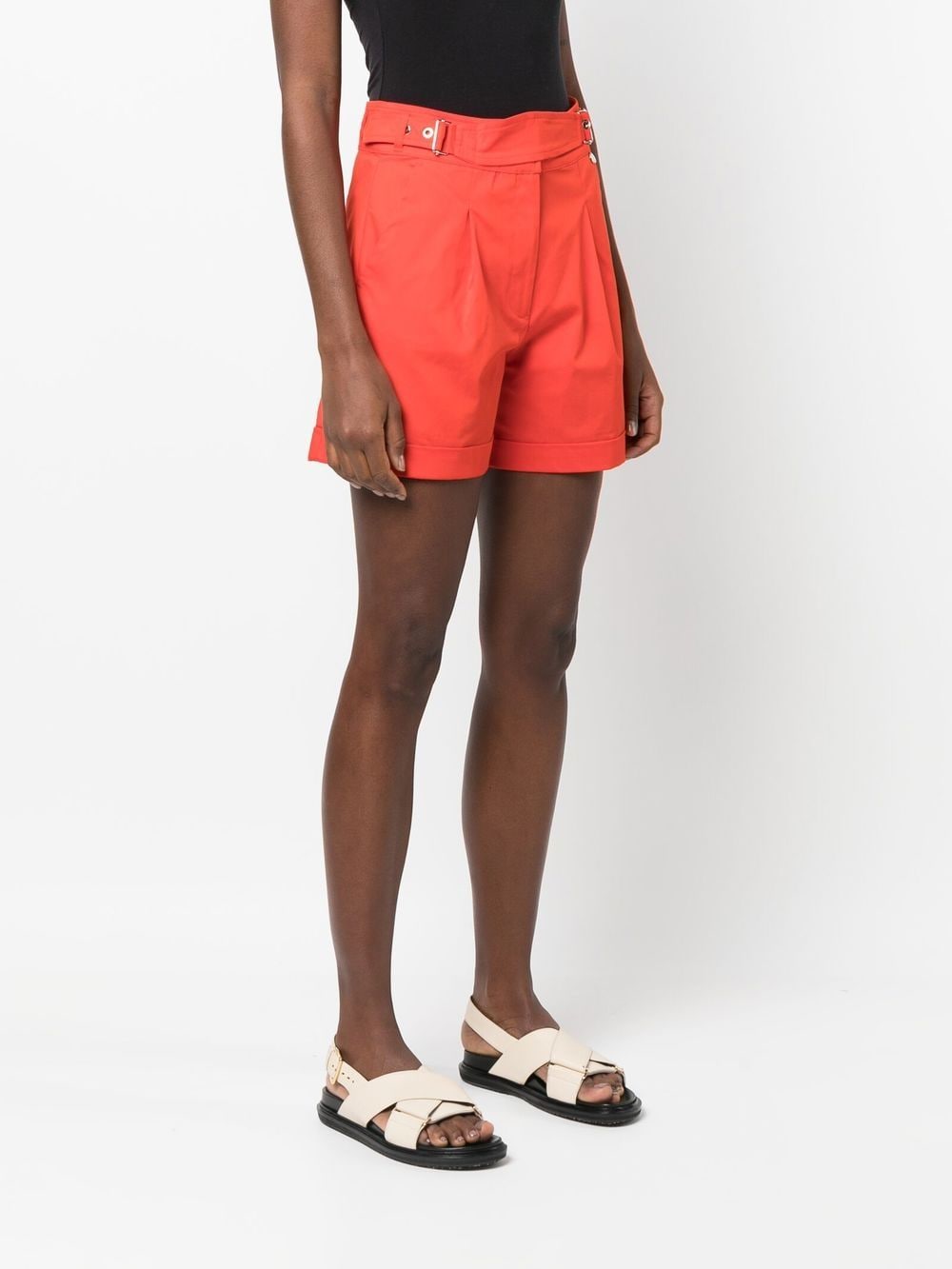 Shop Liu •jo Belted High-waisted Shorts In Red