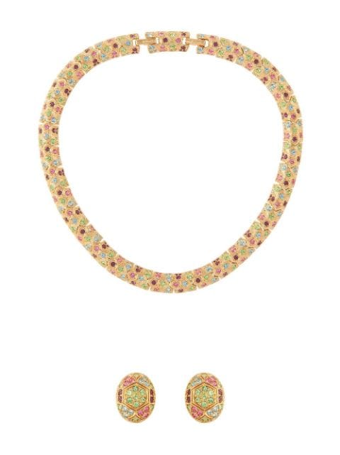 Susan Caplan Vintage 1980s D'Orlan crystal-embellished earrings and necklace set
