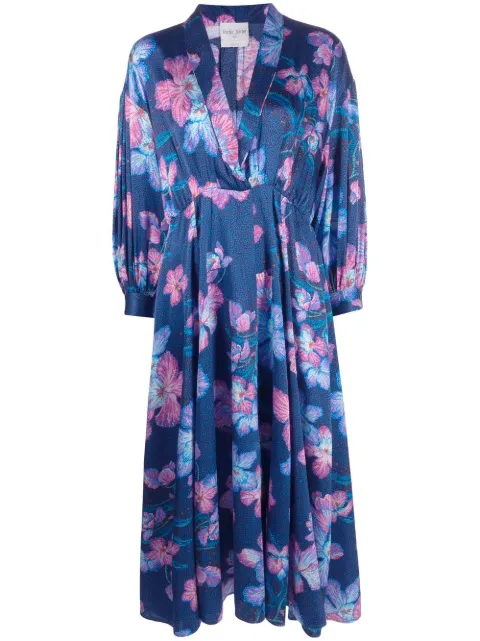 floral-print silk midi dress