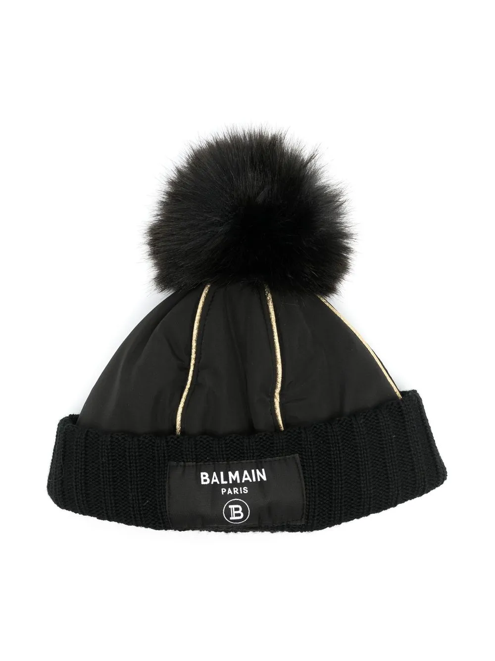 

Balmain Kids gorro con parche del logo y pompón - Negro