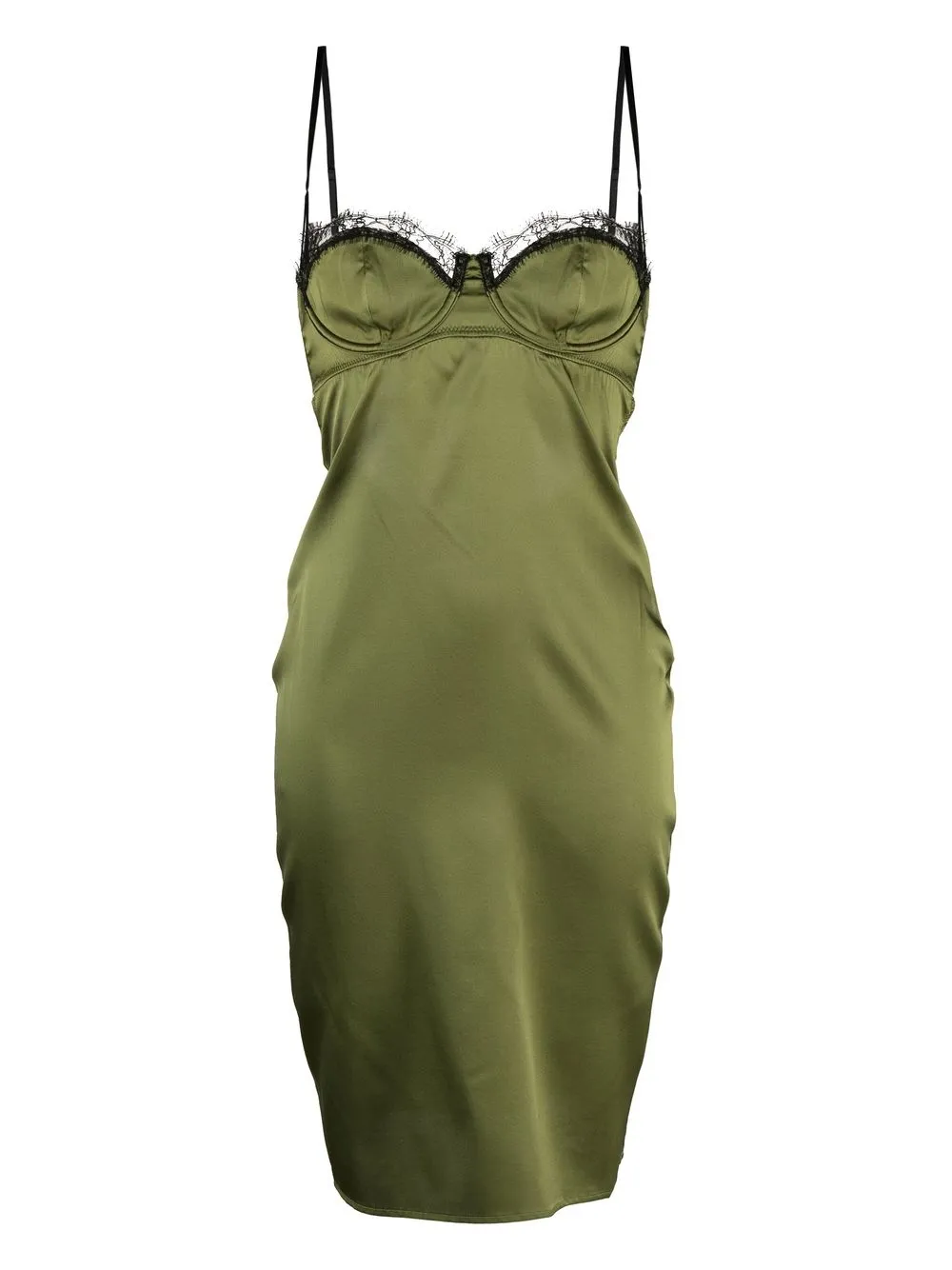 Kiki De Montparnasse Silk Lace-trim Slip Dress In Verte