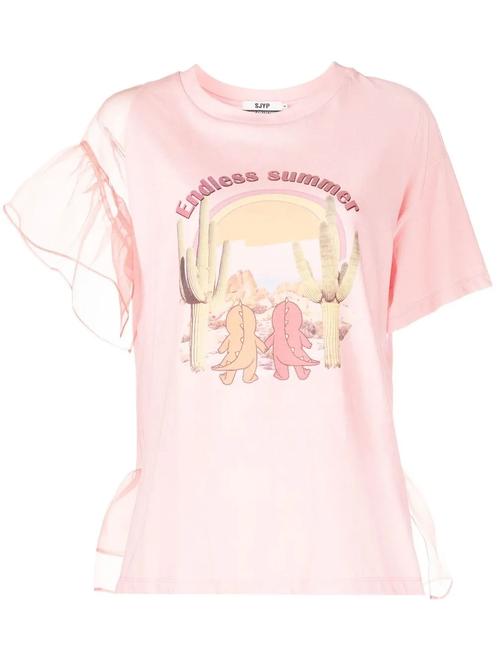 

SJYP playera asimétrica con dobladillo de volantes - Rosado