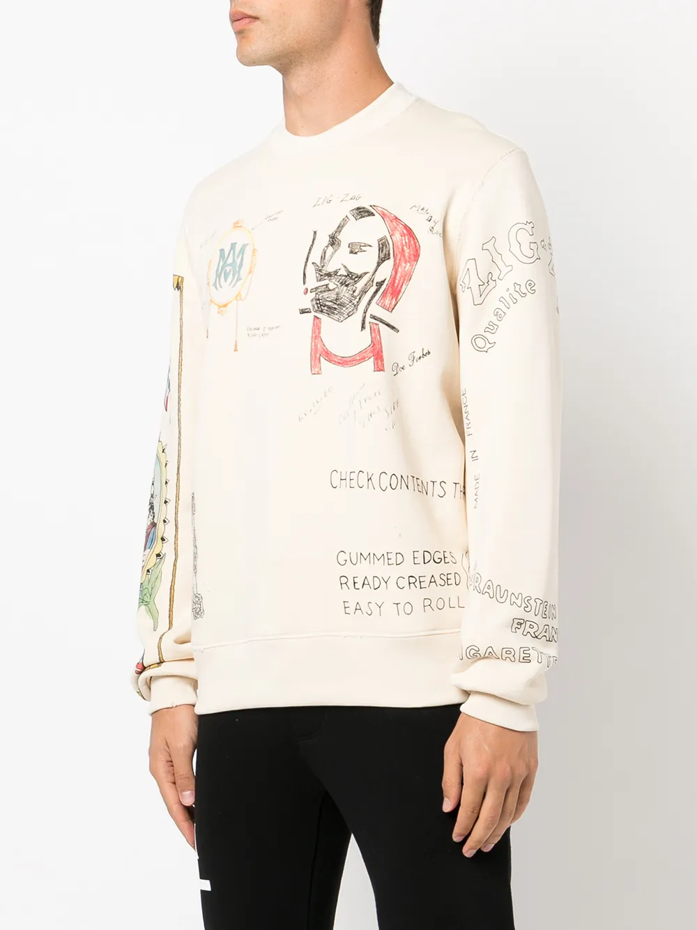 Amiri Zig Zag Sketch Crewneck Sweatshirt In Almond | ModeSens