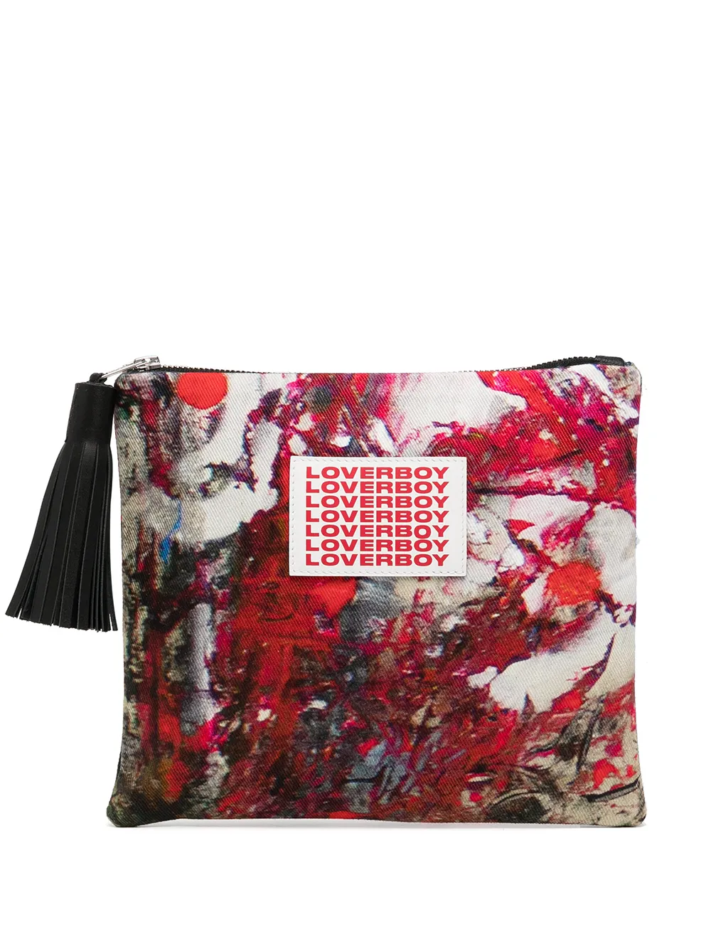 

Charles Jeffrey Loverboy logo-patch denim clutch bag - Red