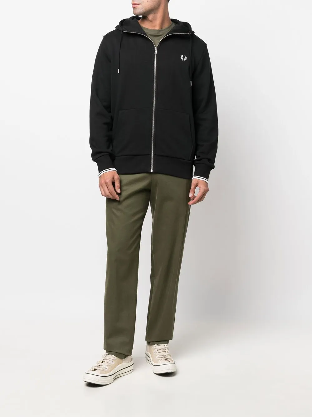 Fred Perry Hoodie met geborduurd logo - Zwart