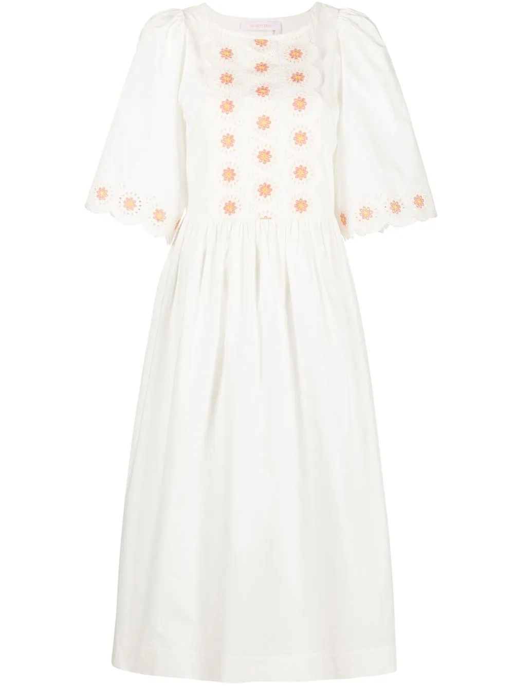 

See by Chloé vestido midi con bordado inglés - Blanco