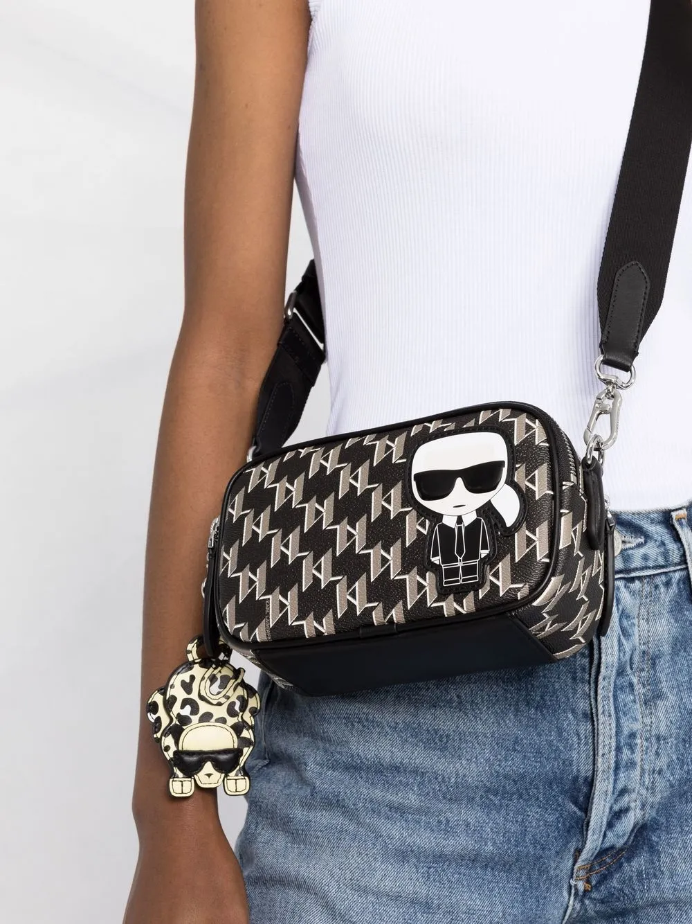 Karl Lagerfeld Monogram Jacquard Saddle Bag In Black ModeSens