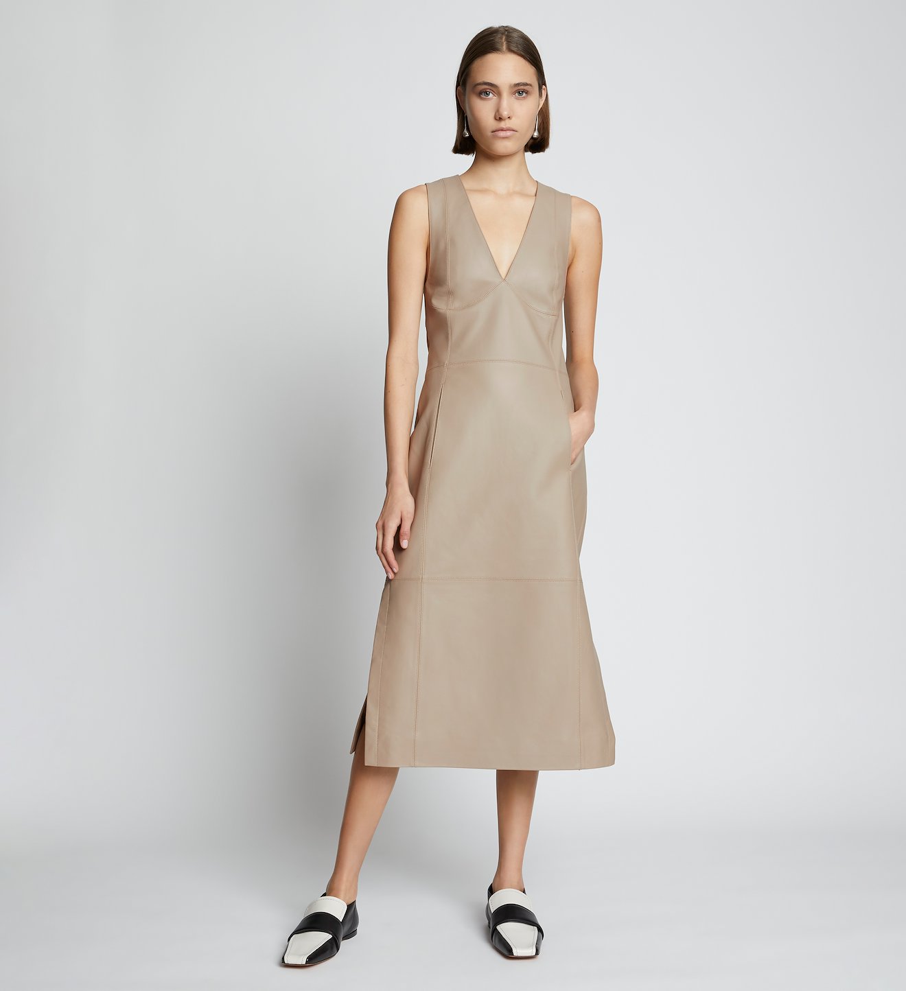 Faux Leather V-Neck Dress