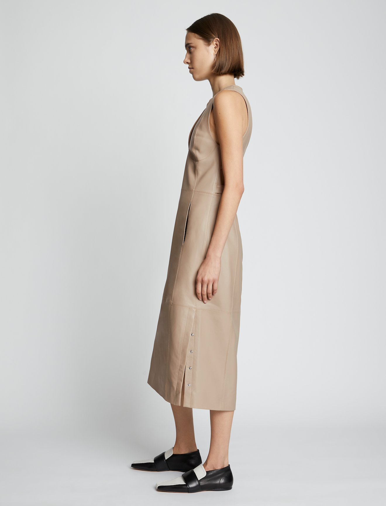 Faux Leather V-Neck Dress #1