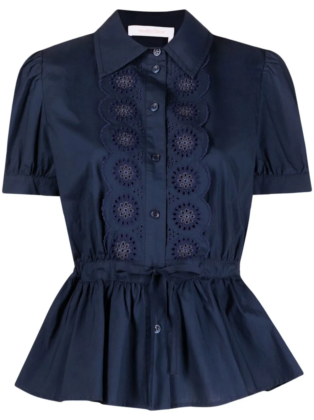 

See by Chloé broderie anglaise embroidered peplum top - Blue