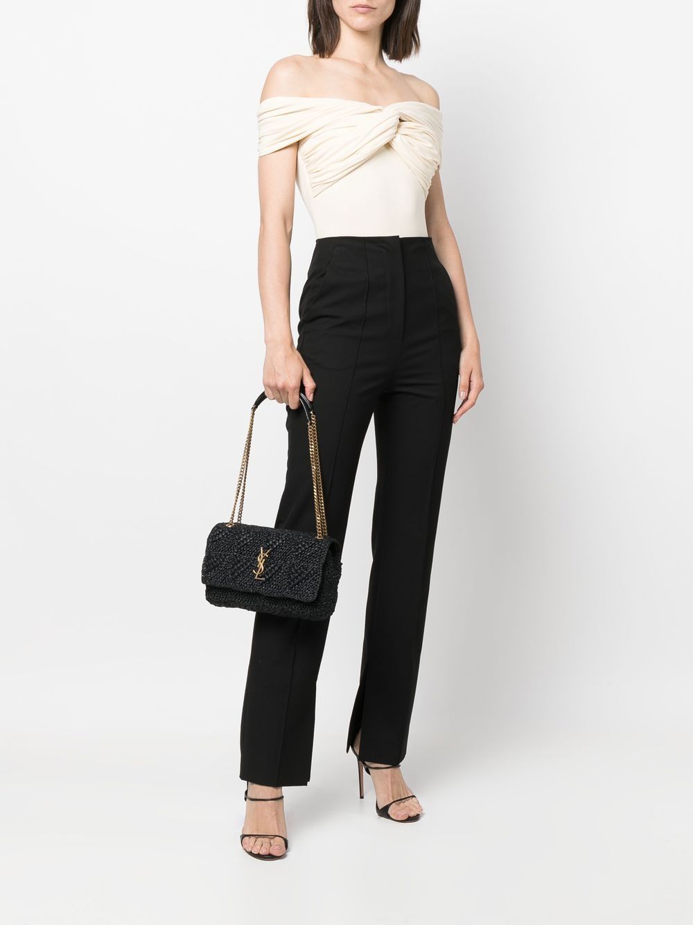 Shop Saint Laurent Woven Chain Strap Bag In Black