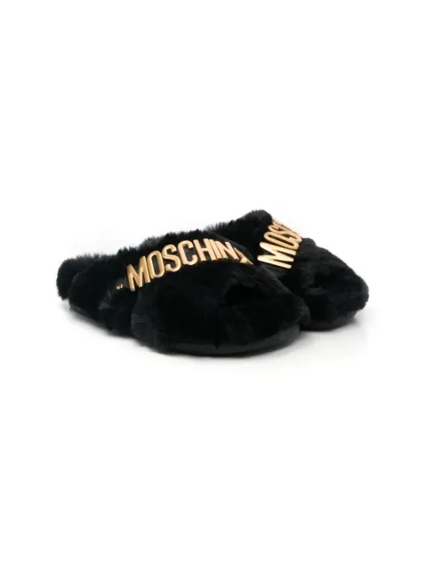 Moschino Kids faux-fur slip-on sandals