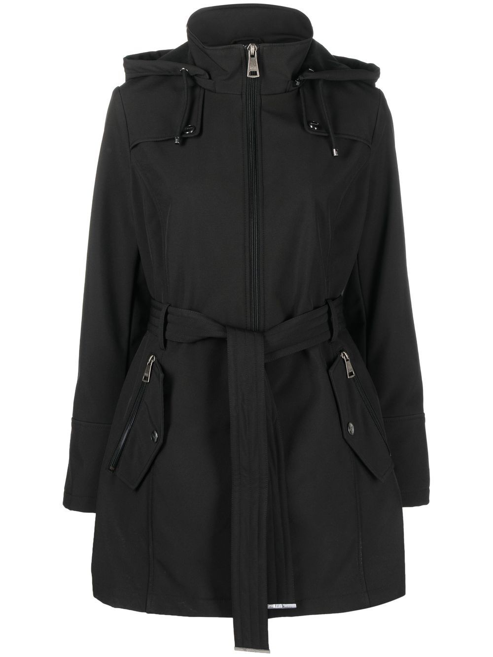 Dkny Belted-waist Hooded Coat In Schwarz | ModeSens