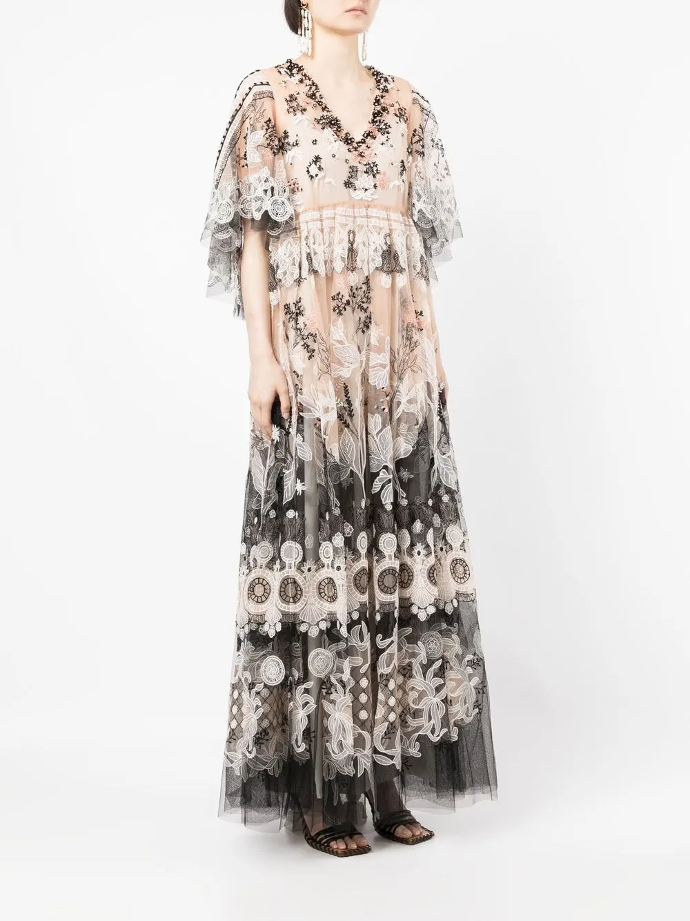 Biyan Embroidered Empire-line Maxi Dress In Brown