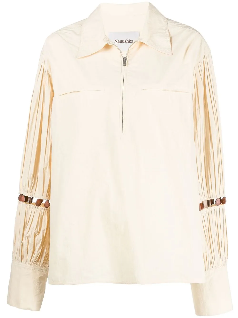 Nanushka Half-zip Pleated-sleeve Shirt In Neutrals