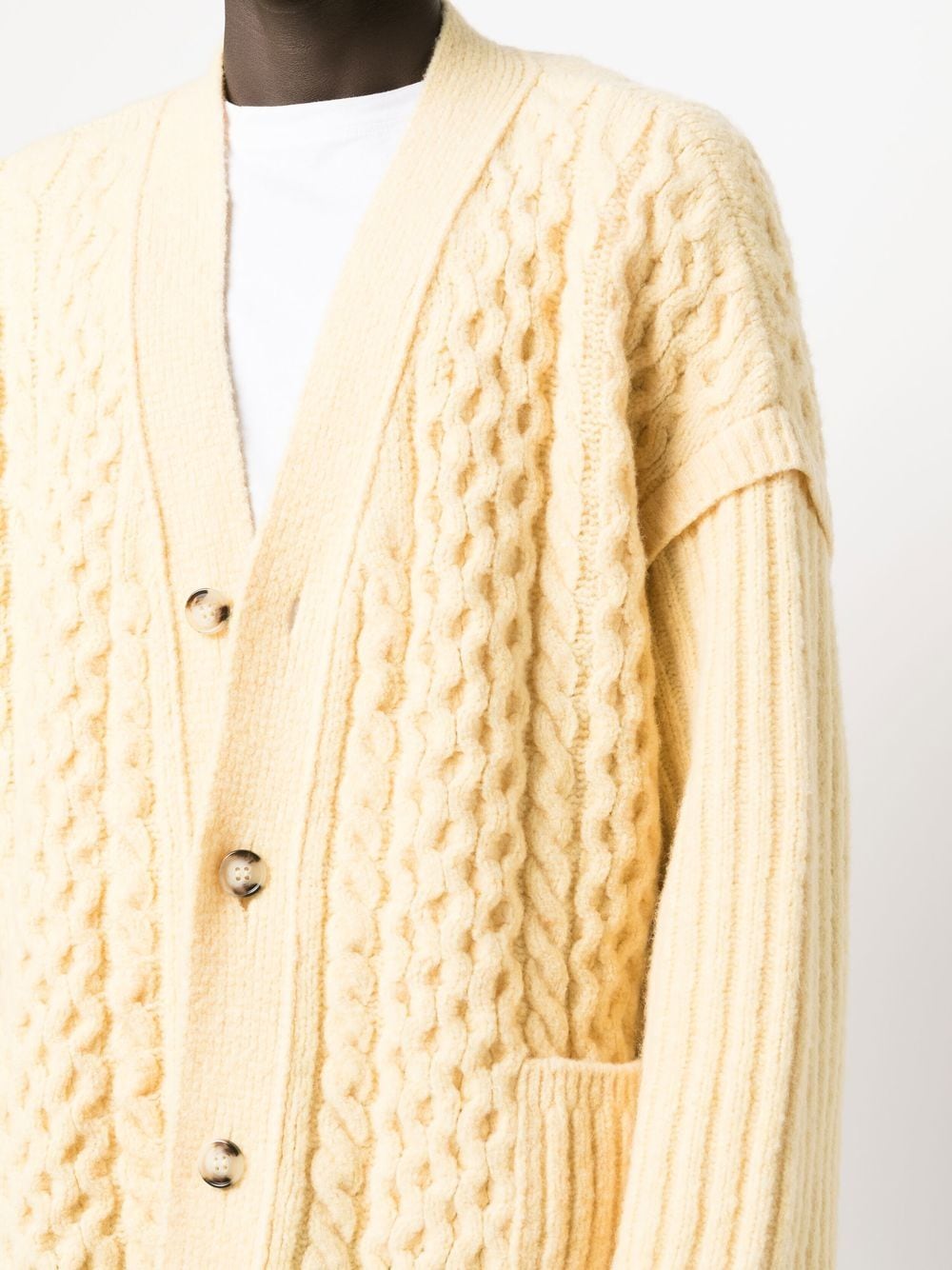 Shop Nanushka Cable-knit V-neck Cardigan In Yellow