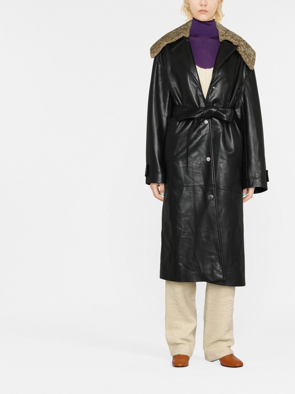 Shop Nanushka Faux-fur Detail Trench Coat In Black